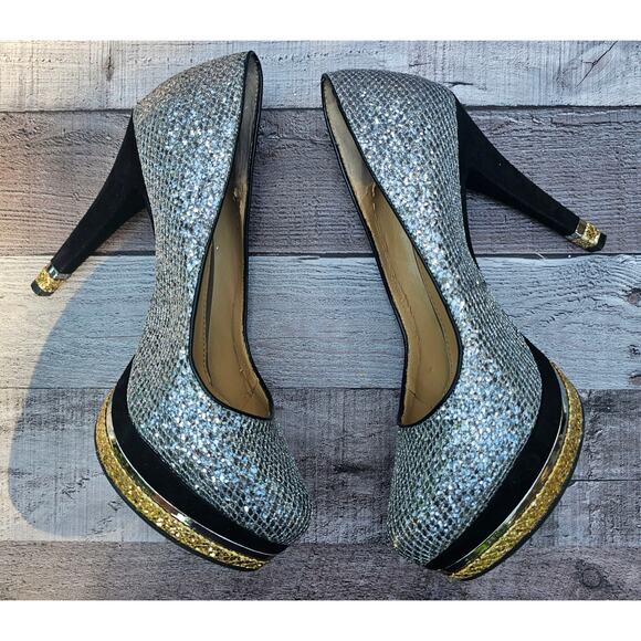 GIANNI BINI Stiletto Pumps Heels Silver Sequin Glitter Sparkle Shoes Women's 8M - Picture 3 of 9